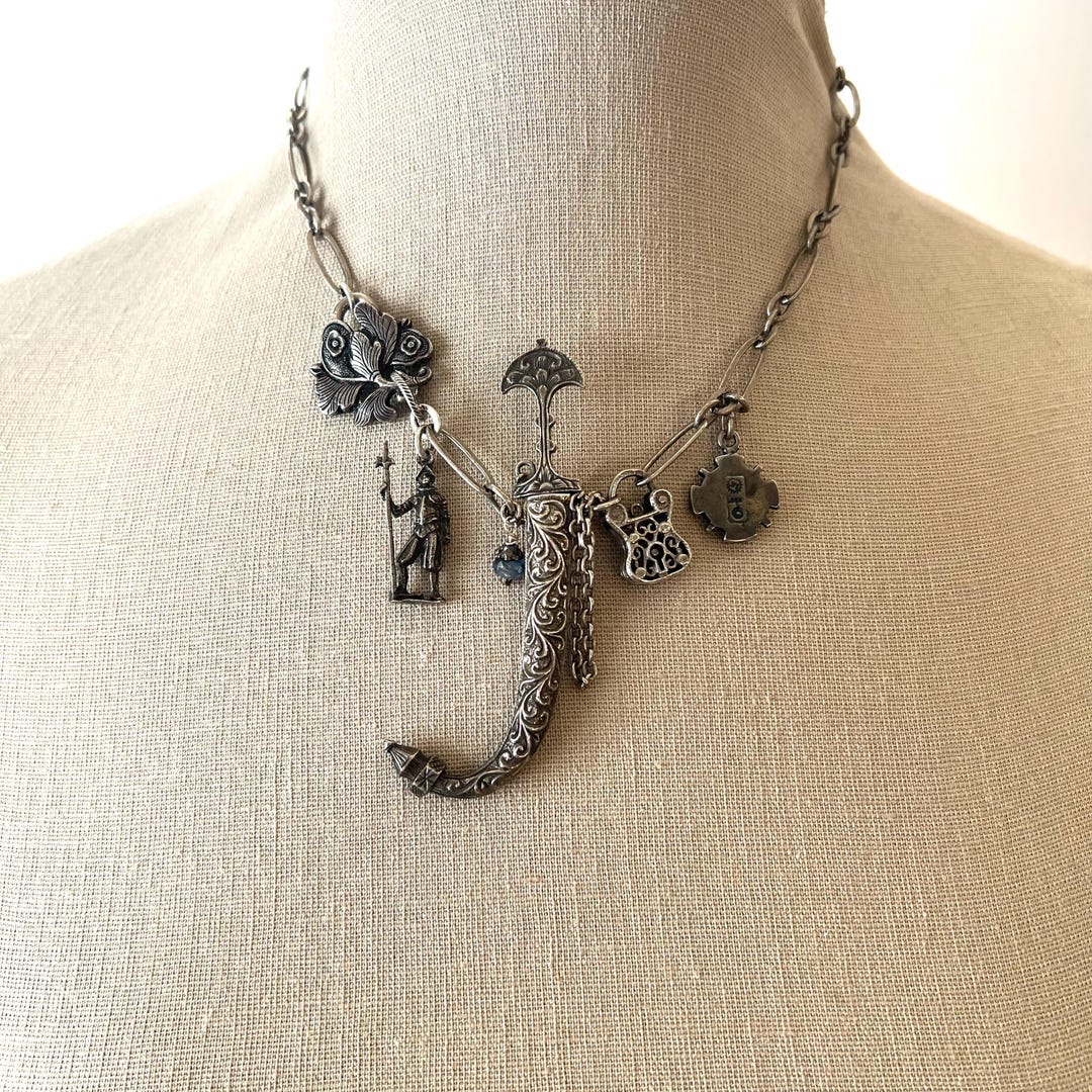 Vintage Medieval Silver Sword & Charms Necklace ~ Alternative Unique ...