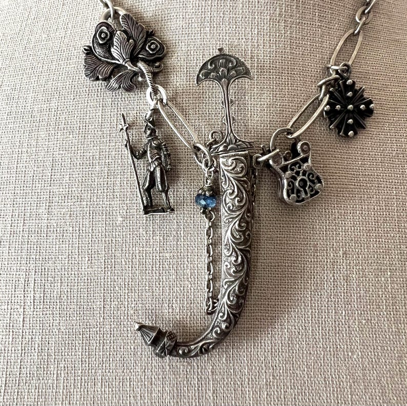 Vintage Medieval Silver Sword & Charms Necklace ~ Alternative Unique ...