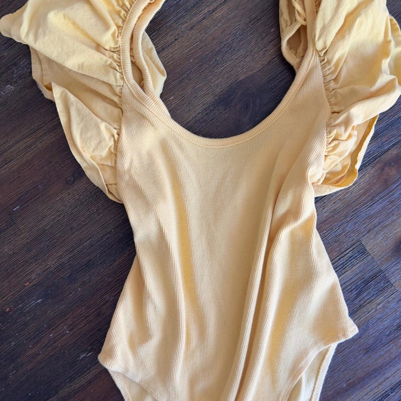 Zara Yellow Ruffle Sleeve Bodysuit Size Large image 1