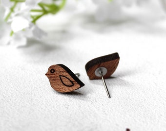 Holz Ohrstecker Vogel • Ohrschmuck | Ohrringe