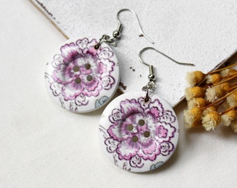 large flower • wooden earrings | Wooden jewelry | Gift woman | girlfriend | sister | mummy