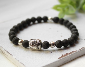 Buddha • Lavaperlen | Armband silber | Geschenke für Frauen | Freundin | Schwester | Männer | Unisex