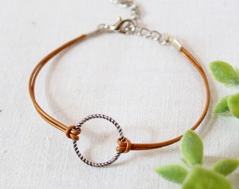 Silver Circle • Bracelet Leather | Desired color | Bracelet | Friendship Bracelet | Gifts for women | girlfriend | sister | Men