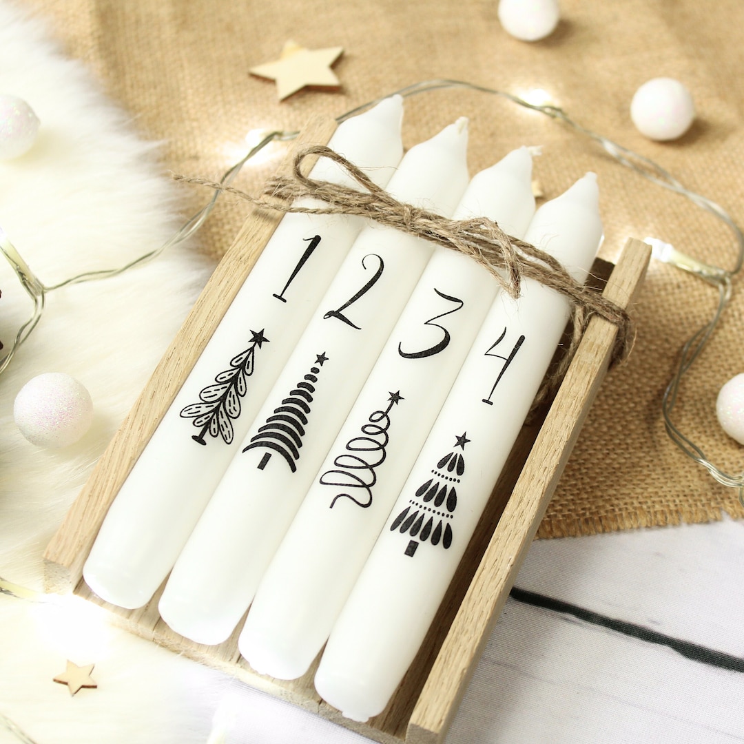 Advent Candles Set of 4 With Labeling in a Wooden Box Advent Etsy