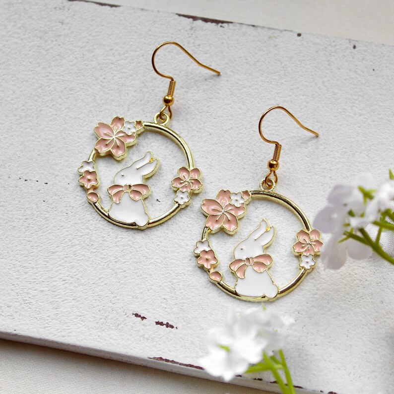 little bunny in a wreath of flowers earrings Earrings Gift idea woman girlfriend sister mummy image 3