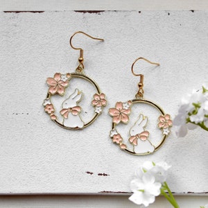 little bunny in a wreath of flowers earrings Earrings Gift idea woman girlfriend sister mummy image 2