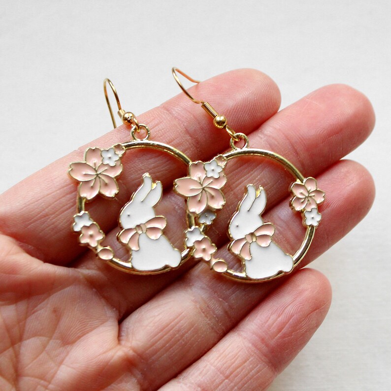 little bunny in a wreath of flowers earrings Earrings Gift idea woman girlfriend sister mummy image 5