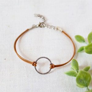 Silver Circle Bracelet Leather Desired color Bracelet Friendship Bracelet Gifts for women girlfriend sister Men image 2