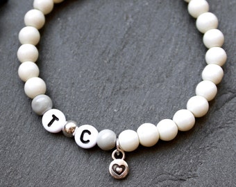 Initialen Armband • Herz | Armband Perlen | Armschmuck | Geschenke für Frauen | Freundin | Schwester | Mama