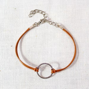 Silver Circle Bracelet Leather Desired color Bracelet Friendship Bracelet Gifts for women girlfriend sister Men image 3