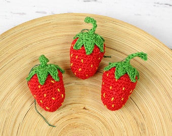 Set of 3 crocheted strawberries for hanging ~ fabric decoration | gift idea