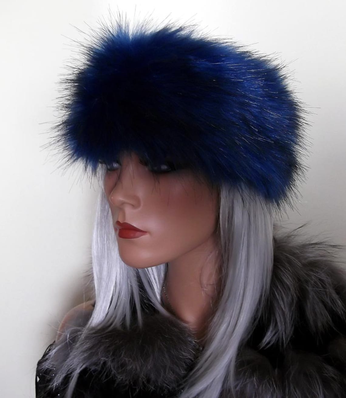 Long Haired Faux Fur Headbands Made in Luxurious 65mm Faux Fur Blue ...