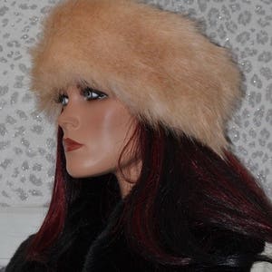 Beige Fur Headband in a combination of Light and Darker Beige Faux Fur