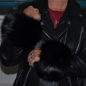 Long Haired Black Fur Wrist Cuffs or Ankle Cuffs in Long Silky Soft Fur