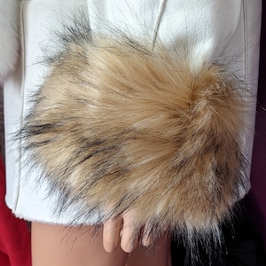 Wide Fur Cuffs, Long Haired Wrist Cuffs in a Biege / Light Brown Fur with Black Tips