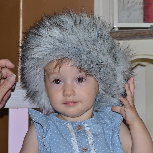 Child / Baby Fur Headband in Long Luxury Faux Fur - Grey, Pink, Black, White or Blue