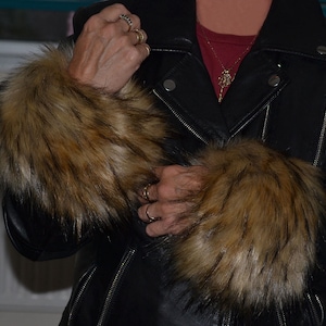 Fur Cuffs, Long Haired Wrist Cuffs in a Faux Raccoon Long Silky Soft Fur