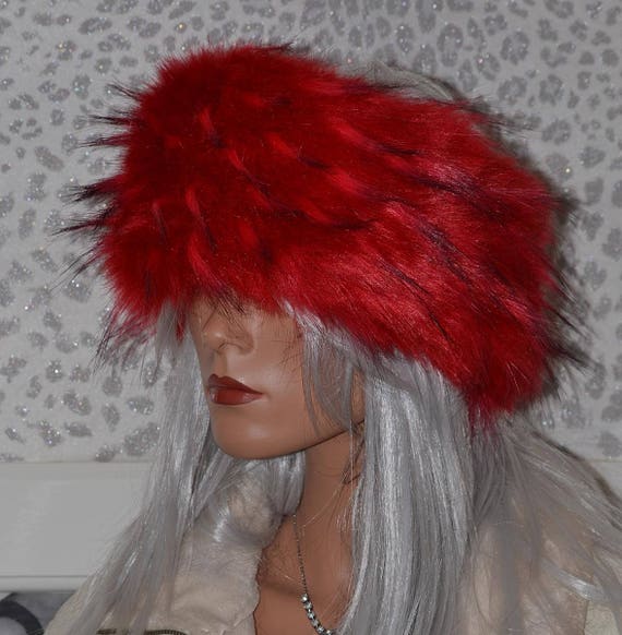Gorgeous Long Haired Luxury Red Faux Fur Headband With Spiky Etsy