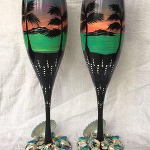 Beach polymer clay champagne glassesbeach wedding glassesbeach sunset champagne glassespolymer clay champagne glassesbeach anniversary image 3