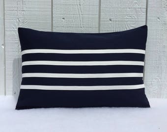 Sunbrella Navy Striped Pillows - Boat and patio pillows - Custom made by Renaissance Cushions