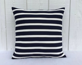 Outdoor Navy Blue Striped Pillows - Sunbrella Pillows for Boat and Patio - Handmade by Renaissance Cushions