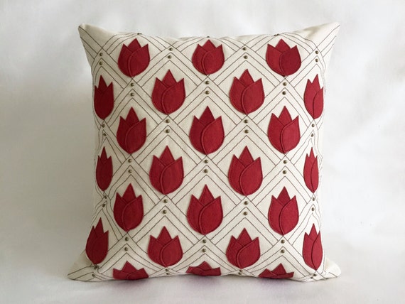Art Deco Leather Pillows Red, Red Leather Pillows