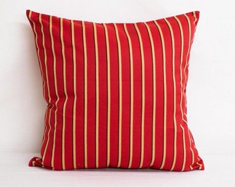 16" x 16" Outdoor striped red pillowcase made with Sunbrella Harwood Crimson fabric - By Renaissance Cushions