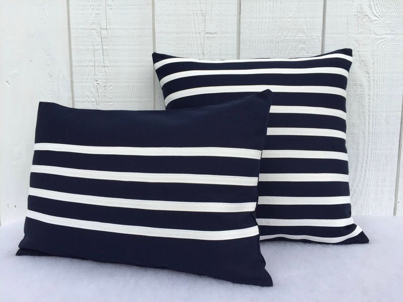 Outdoor Navy Blue Striped Pillows Sunbrella Pillows for Boat - Etsy