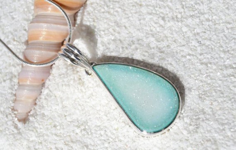 Druzy necklace sterling silver teal jewelry blue green image 0