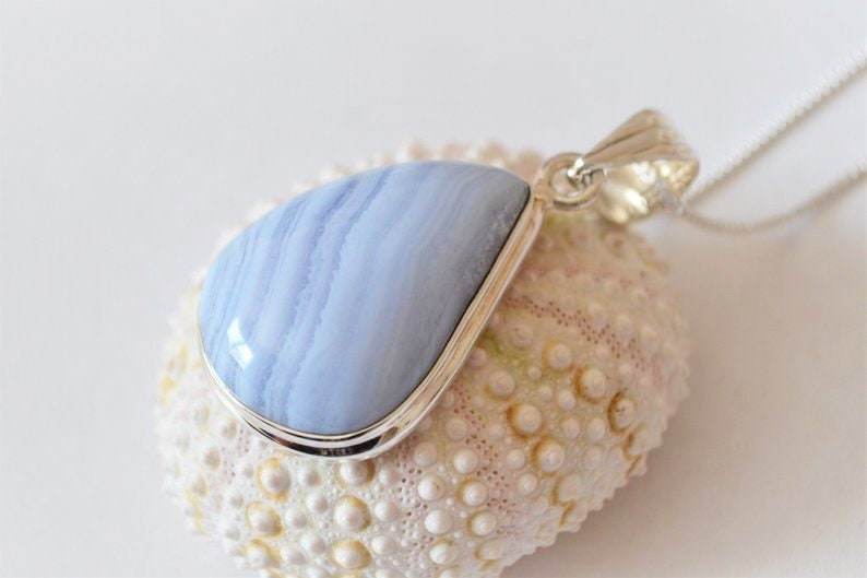 Blue lace agate necklace sterling silver christmas gift image 0