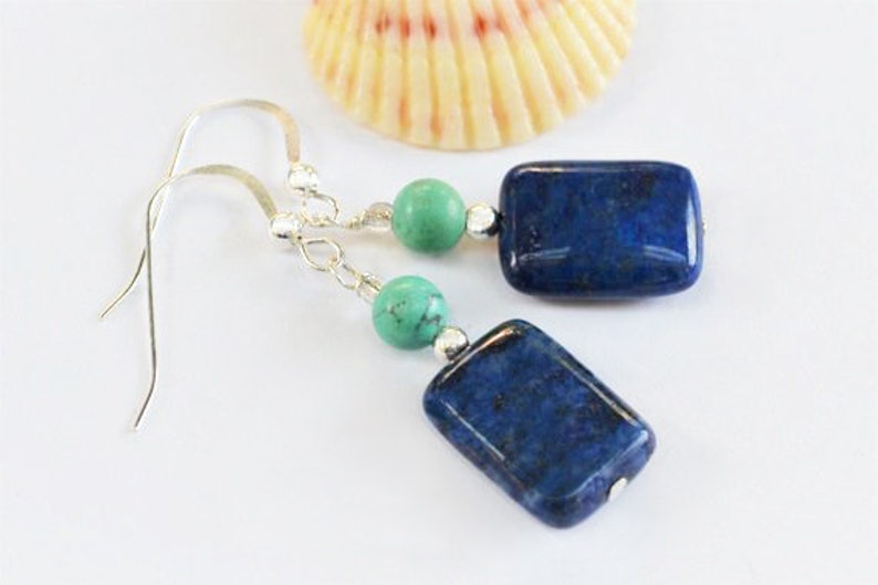 Lapis earrings silver turquoise drop valentines day gift image 0