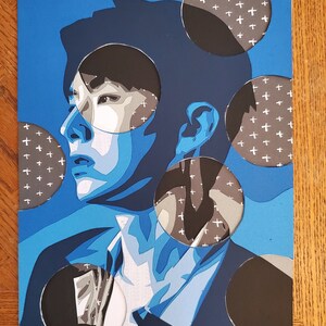 Layered Paper Portrait: Yoo Kihyun in Blue/Gray