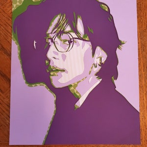 Layered Paper Portrait: Hyunjin in Purple/Green