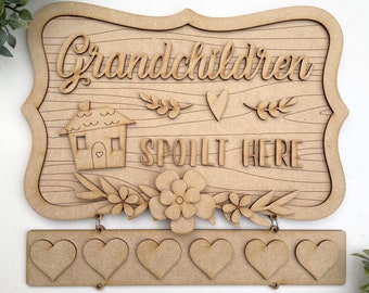 DIY Layered MDF Mothers Day Craft Kit Grandchildren Spoilt Here Sign with Hearts