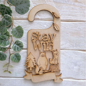 Blank Craft Kit Laser Cut Wooden MDF Door Hanger Room Sign Woodland Theme
