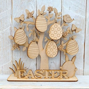 Blank Craft Kit Laser Cut Wooden MDF Easter Tree Decoration Flat Packed DIY