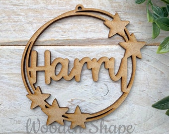 MDF Laser Cut Wooden Personalised Christmas Bauble DIY Craft Shape Star Wreath with Name