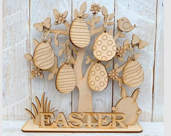 Kit d'artisanat vierge en bois MDF découpé au laser, décoration d'arbre de Pâques, emballé à plat, bricolage