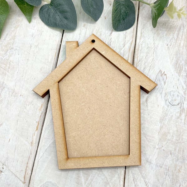 MDF Wooden House Home Shape Bauble Frame Photo House Frame