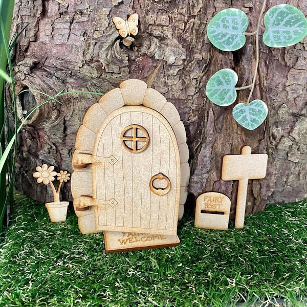 Laser Cut MDF Wooden Opening Fairy Door Craft Kit Fairy Door with Accessories Opening Fairy Door Open CS