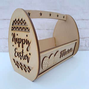 Blank Craft Kit Laser Cut MDF Wooden Easter Basket Flat Packed DIY Craft Kit