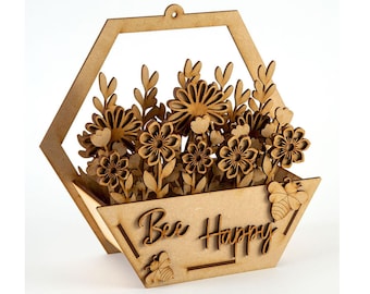 Pot de fleur en MDF bricolage | Fabriquez votre propre pot de fleurs | Fleurs en bois découpées au laser | Kit d'artisanat | Jardinière hexagonale