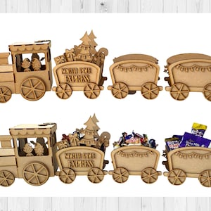 Kit de artesanía en blanco Corte láser MDF de madera Tren de Navidad 3D, Tren de Navidad DIY 3D