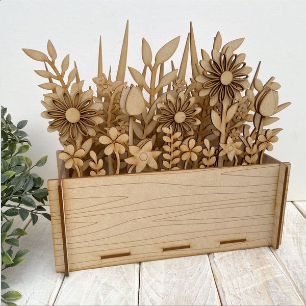 Maceta de MDF en capas DIY 3D, haga su propia maceta, jardinera de ventana de flores, kit de artesanía de MDF diy