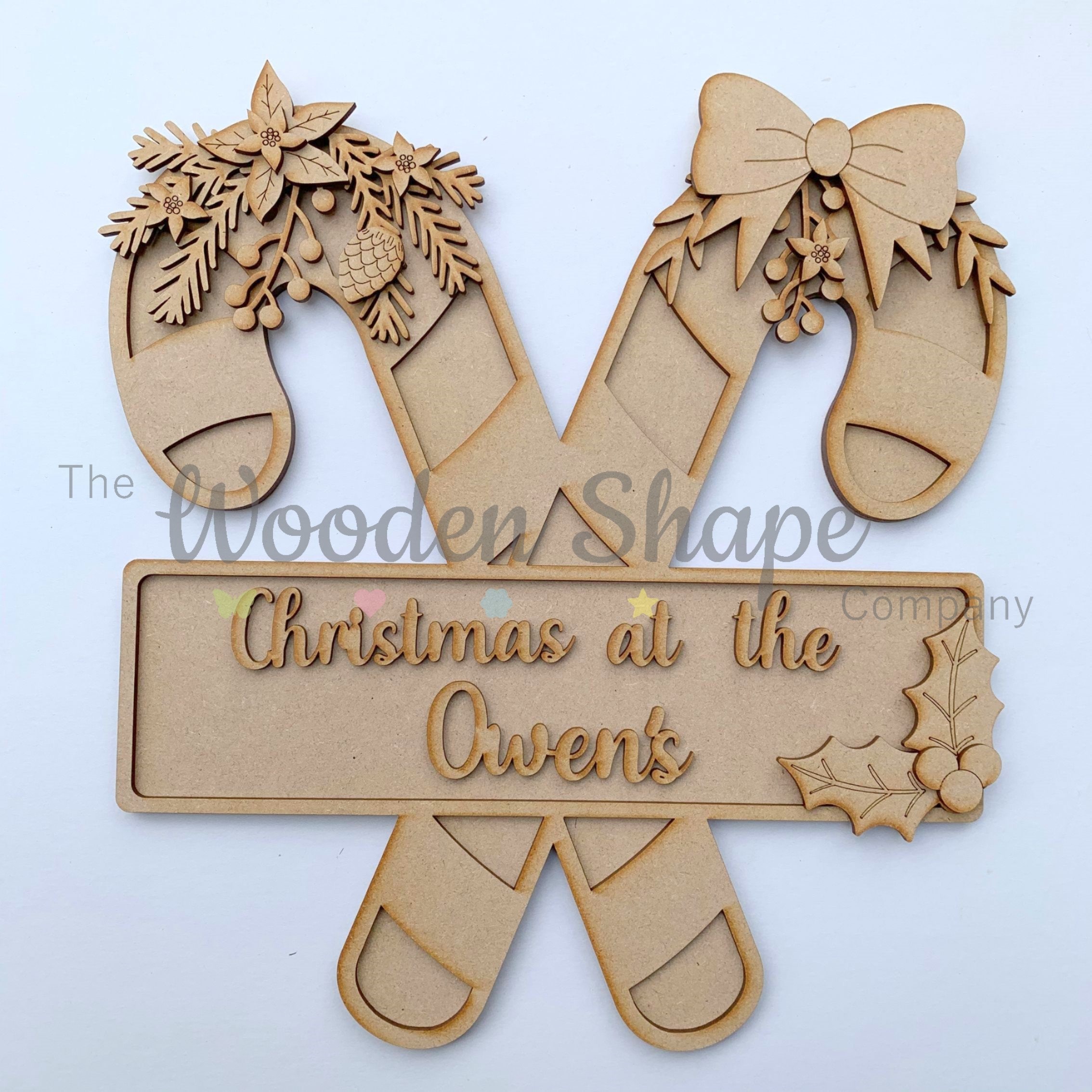 MDF Wooden Laser Cut Christmas Wreath Decoration Layered Kit Family Christmas