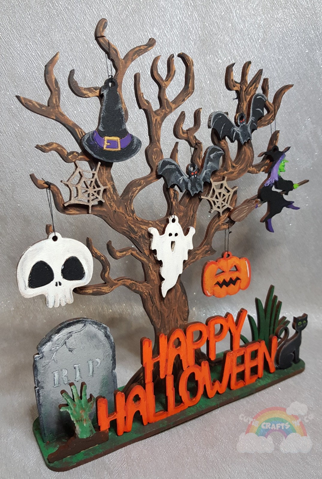 Halloween Tree Wood decorations 28 pieces and tree