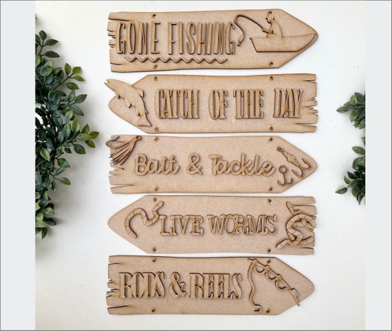 Blank Craft Kit Laser Cut Wooden MDF Direction Sign Theme Room Sign Gone  Fishing Room Sign