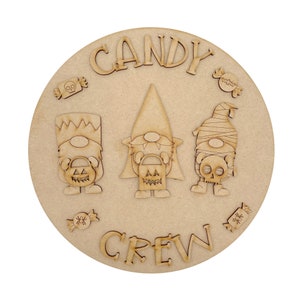 Kit de artesanato em branco cortado a laser em madeira MDF letreiro de Halloween Candy Crew CP