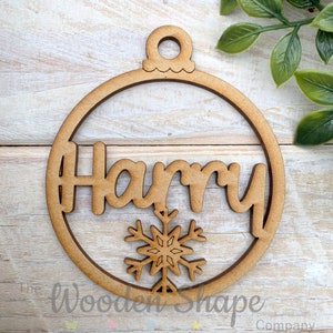 MDF Laser Cut Wooden Personalised Christmas Bauble DIY Craft Shape Bauble with Name
