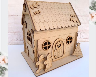 Blank Craft Kit Laser Cut Wooden MDF  3D Craft Kit Christmas Gingerbread House Scene